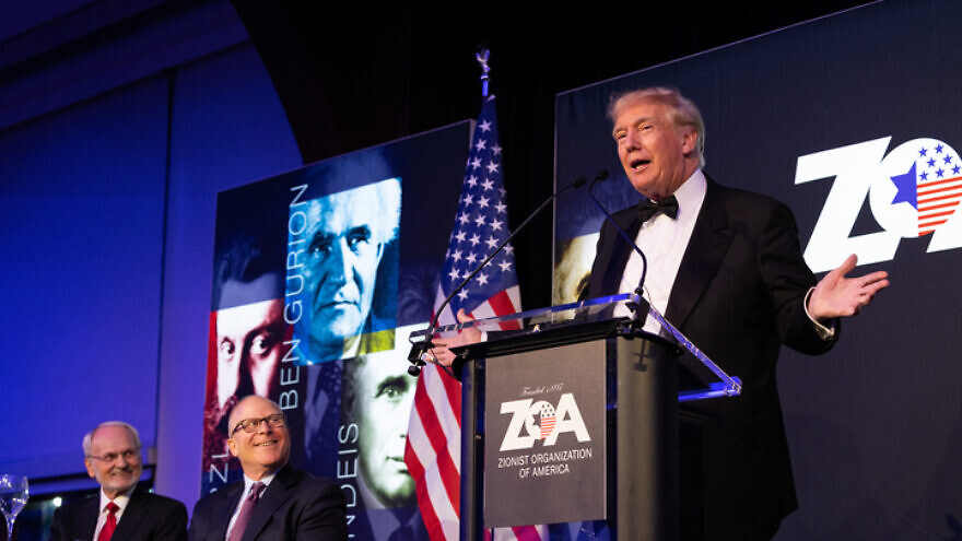 Former U.S. President Donald Trump is awarded the Theodor Herzl Gold Medallion at the Zionist Organization of America's 125th anniversary Gala in New York City, Nov. 1, 2022. Credit: ZOA.