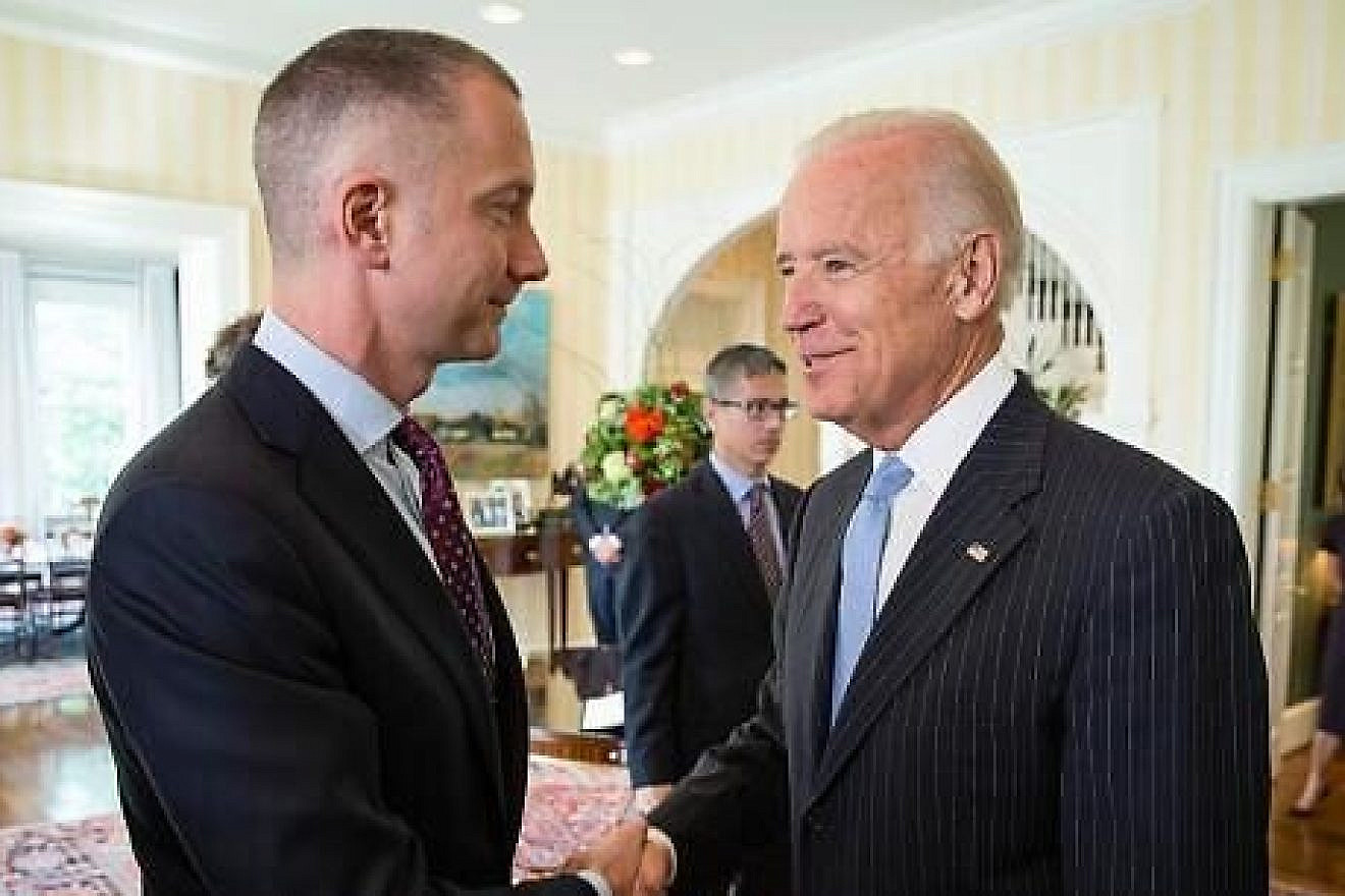 Then-U.S. Vice President Joe Biden meets with Boris Lozhkin, then chief of staff to Ukrainian President Petro Poroshenko, in 2014. Courtesy of the Jewish Confederation of Ukraine.