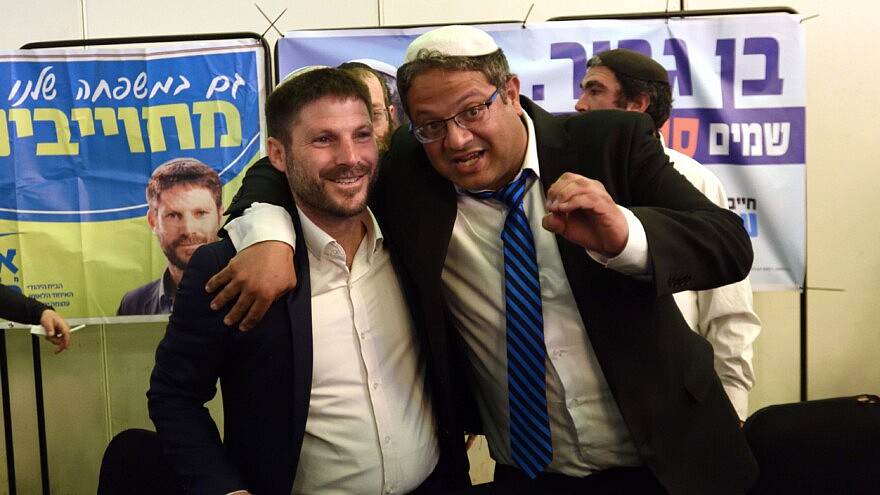 Betzalel Smotrich and Itamar Ben-Gvir attend Otzma Yehudit party's election campaign event in Bat Yam on April 06, 2019. Photo: Gili Yaari /Flash90