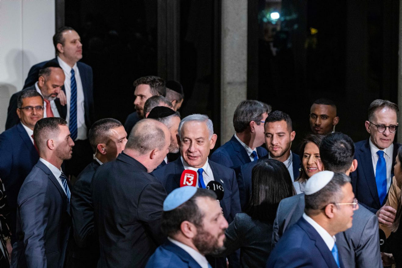 Members of the new Israeli government, headed by Prime Minister Benjamin Netanyahu (center) gather at the President's Residence in Jerusalem, Dec. 29, 2022. Photo by Olivier Fitoussi/Flash90.