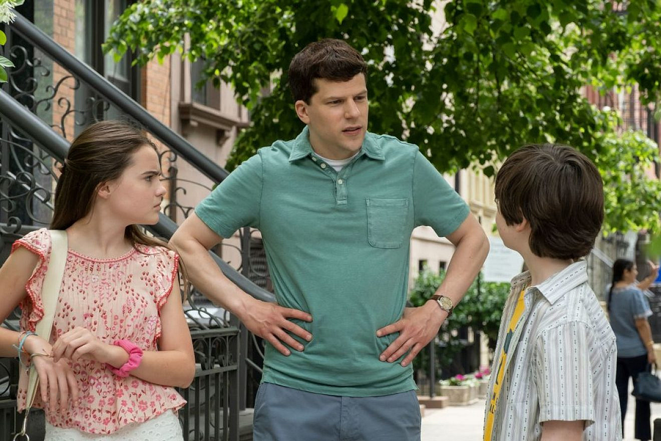 Meara Mahoney Gross, Jesse Eisenberg and Maxim Swinton as Hannah, Dr. Toby and Solly Fleishman in FX's "Fleishman Is in Trouble." Courtesy of FX.