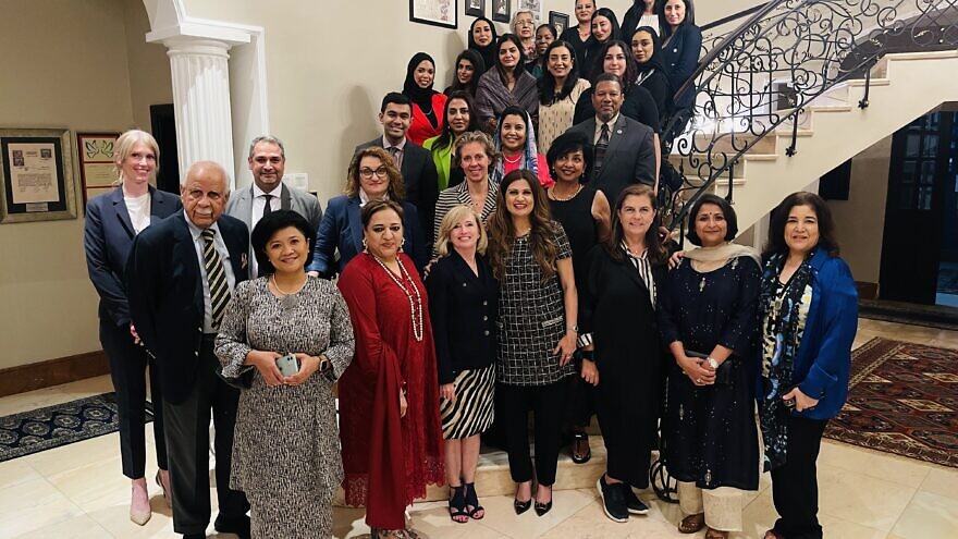 The AMMWEC/Sharaka delegation meets Bahraini women leaders at a reception hosted by Megan Bondy, the wife of the U.S. ambassador. Courtesy photo.