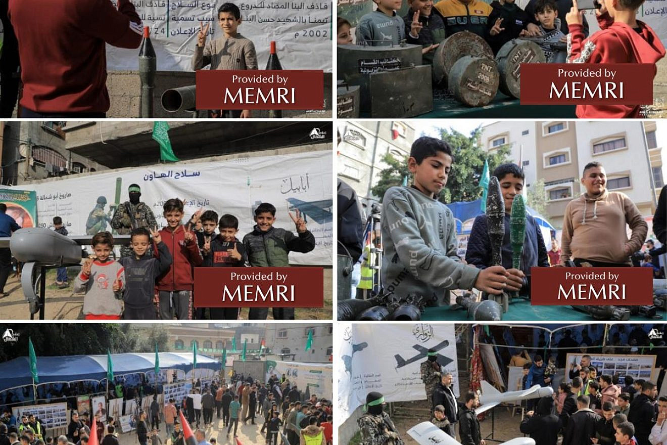 Boys pose with weapons at the Hamas arms exhibition on Dec. 9, 2022. Source: Safa.ps; T.me/shamal_online1 via MEMRI