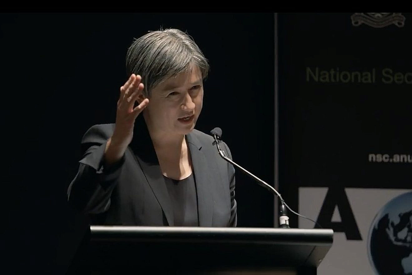 Sen. Penny Wong gives the keynote address at Women and National Security at Australian National University, on May 1, 2017. Source: ANU TV via Wikimedia Commons.