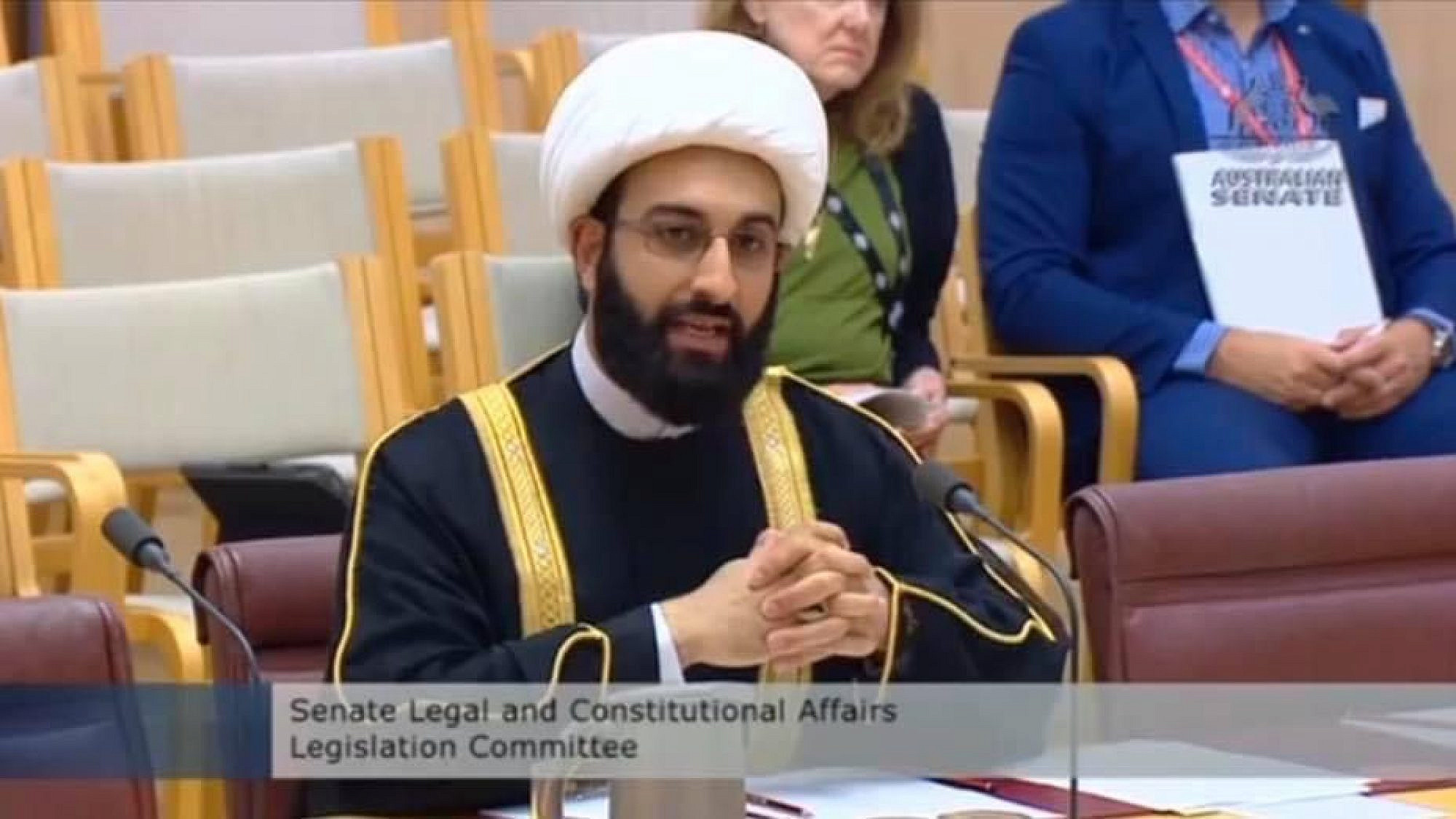 Imam Mohammad Tawhidi speaks to an Australian Senate committee. Courtesy.