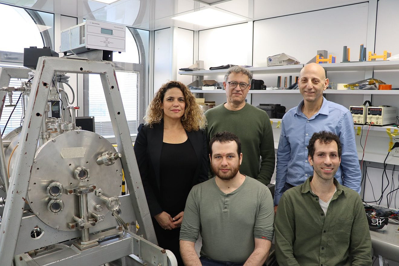 The satellite team (clockwise from left): Orly Blumberg, Prof. Ofer Amrani, Prof. Meir Ariel, Dr. Dolev Bashi and Idan Finkelstein. Credit: Tel Aviv University.