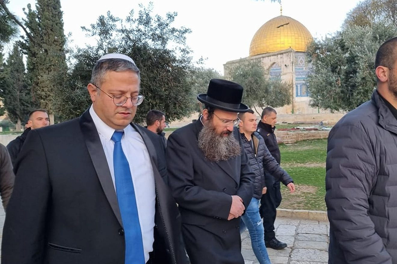 Israeli National Security Minister Itamar Ben-Gvir (left) visits the Temple Mount in Jerusalem, Jan. 3, 2022. Source: Facebook.