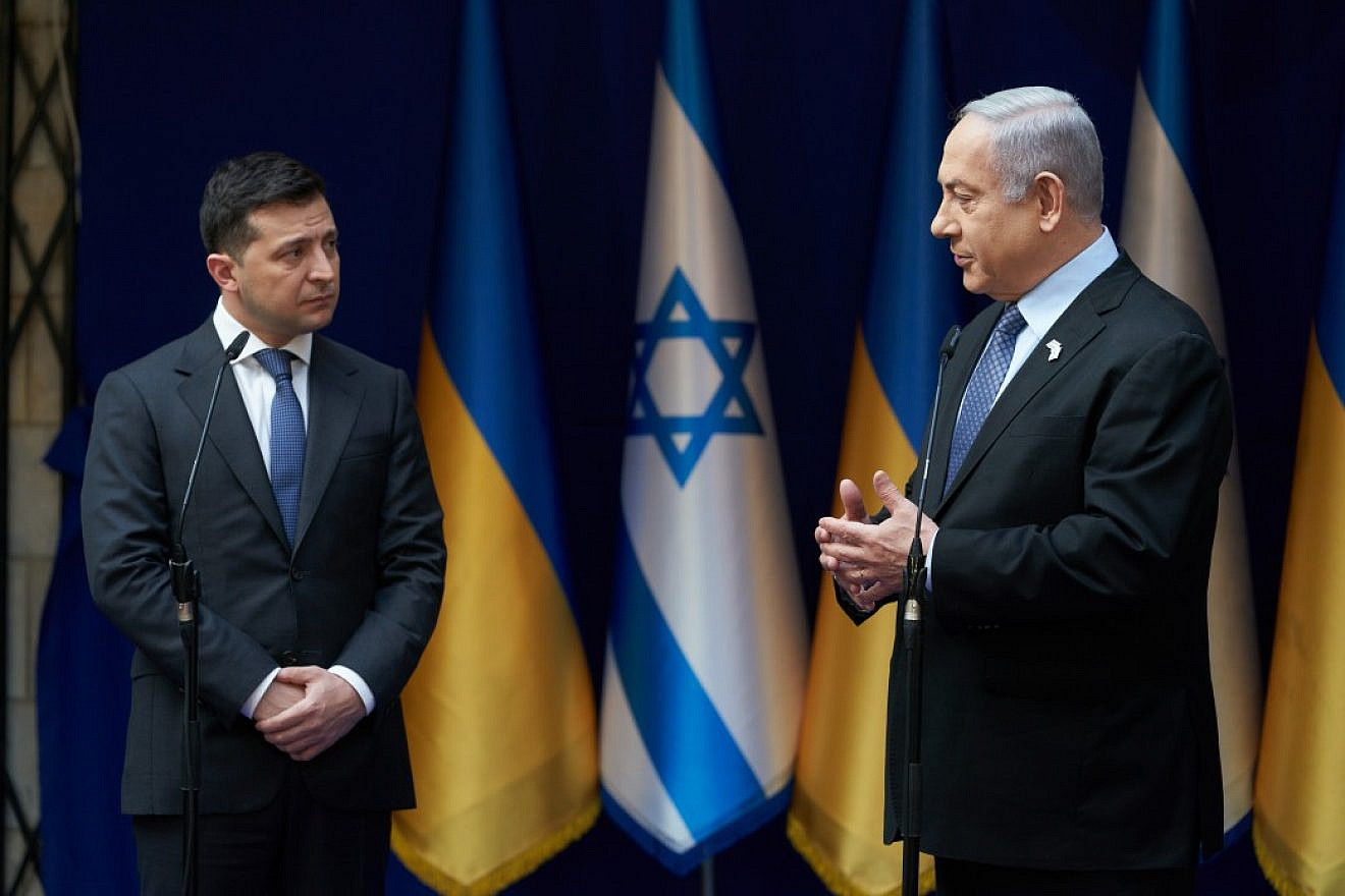 Ukrainian President Volodymyr Zelenskyy and Israeli Prime Minister Benjamin Netanyahu at a joint press conference in Jerusalem on Jan. 24, 2020. Credit: Office of the President of Ukraine.