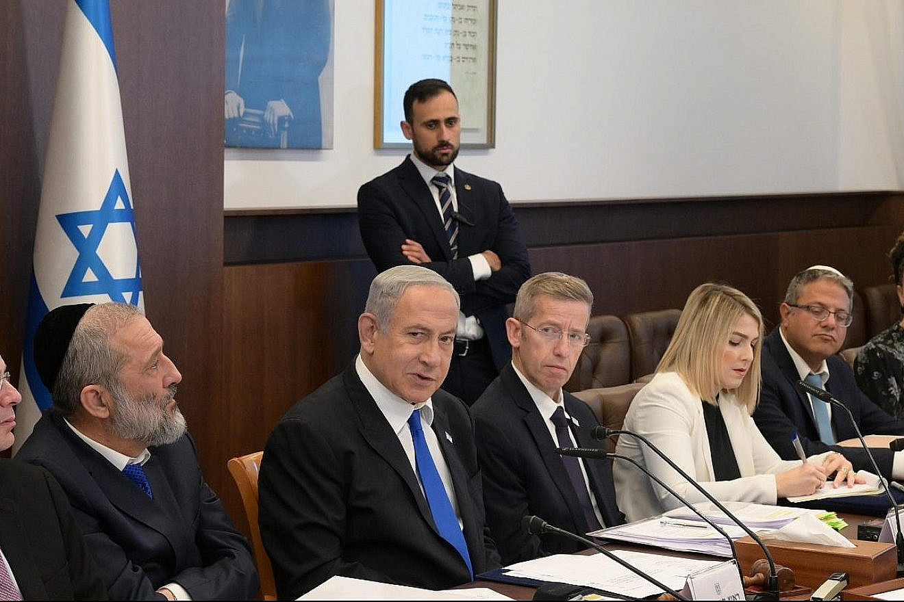 Israeli Prime Minister Benjamin Netanyahu at the weekly Cabinet meeting in Jerusalem, Jan. 15, 2023. Credit: Amos Ben-Gershom/GPO.