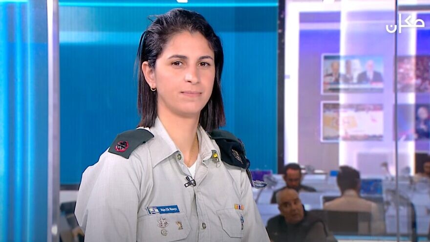 IDF Maj. Ella Waweya appears on Israel's Makan 33 Arabic-language television channel. Source: screenshot.