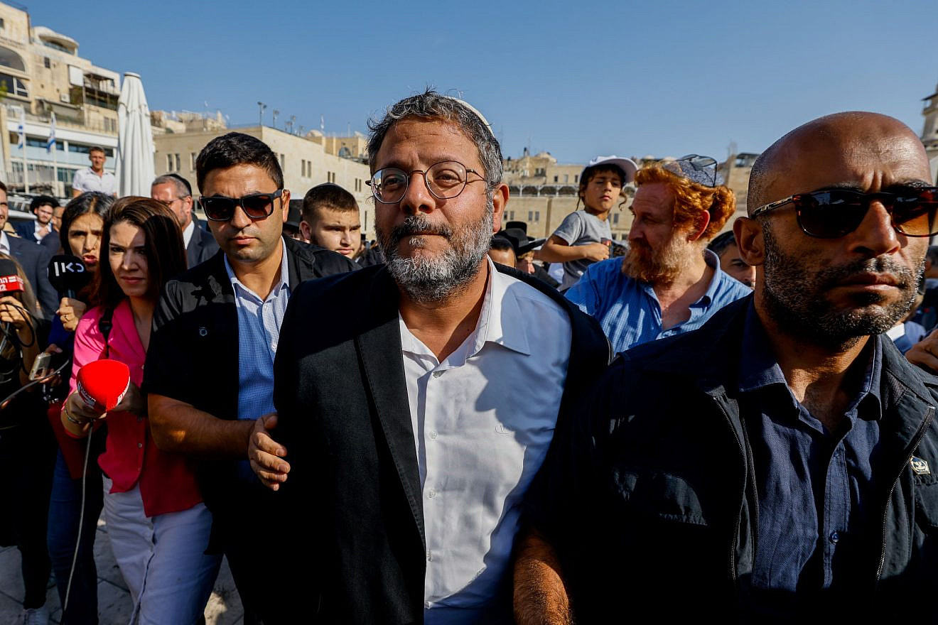 Itamar Ben Gvir arrives to visit the Temple Mount, at the Western Wall in Jerusalem's Old City on Tisha B'Av, August 7, 2022. Photo: Olivier Fitoussi/Flash90