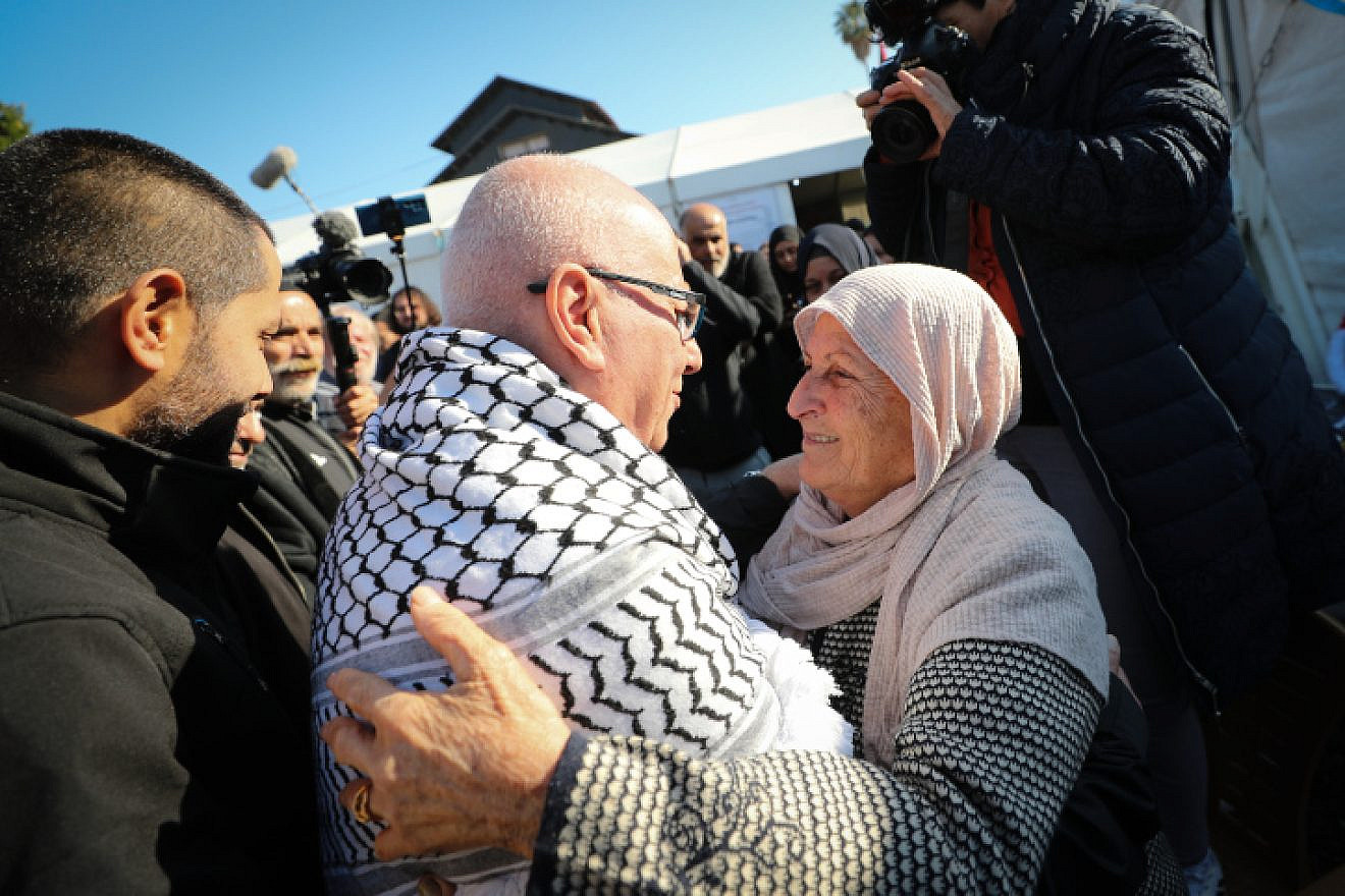 Family and friends greet Karim Younis, who was released from Israeli prison on Thursday, Jan. 5, 2023, after serving a 40-year prison sentence for murdering an IDF soldier in 1980. Photo by Jamal Awad/Flash90.