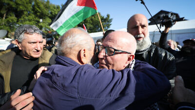 Family and friends in Ar'ara greet convicted Palestinian terrorist Karim Younis, who was released on Thursday after serving a 40-year sentence for murdering an Israeli soldier in 1980. Jan. 5, 2023. Photo by Jamal Awad/Flash90.