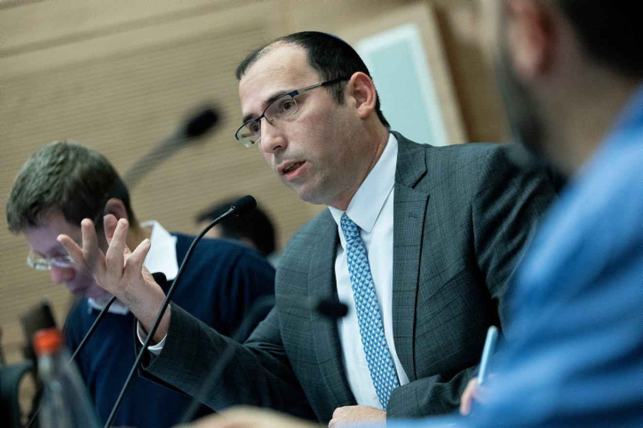 Knesset member Simcha Rothman, chair of the Knesset Constitution, Law and Justice Committee, on Jan. 18, 2023. Photo by Yonatan Sindel/Flash90.