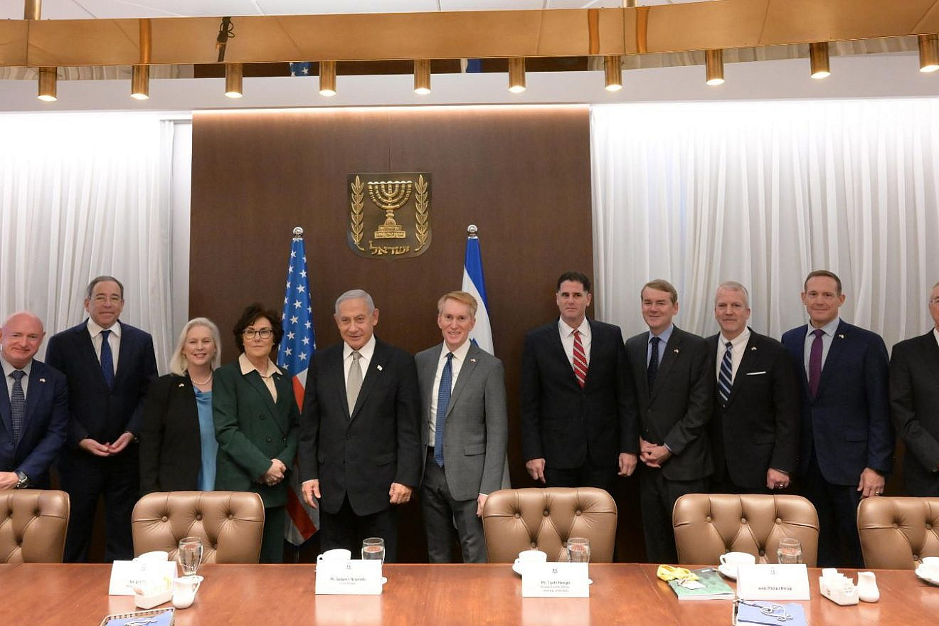 Israeli Prime Minister Benjamin Netanyahu meets with a U.S. Senate delegation seeking to expand the Abraham Accords, Jan. 18, 2023. Photo by Amos Ben-Gershom/GPO.