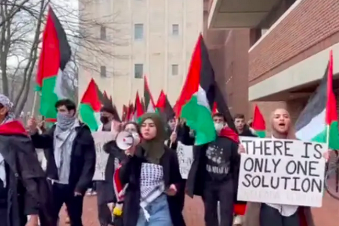 Pro-Palestinian students march through the University of Michigan chanting calls for an intifada on Jan. 12. Credit: Blake Flayton via Twitter.