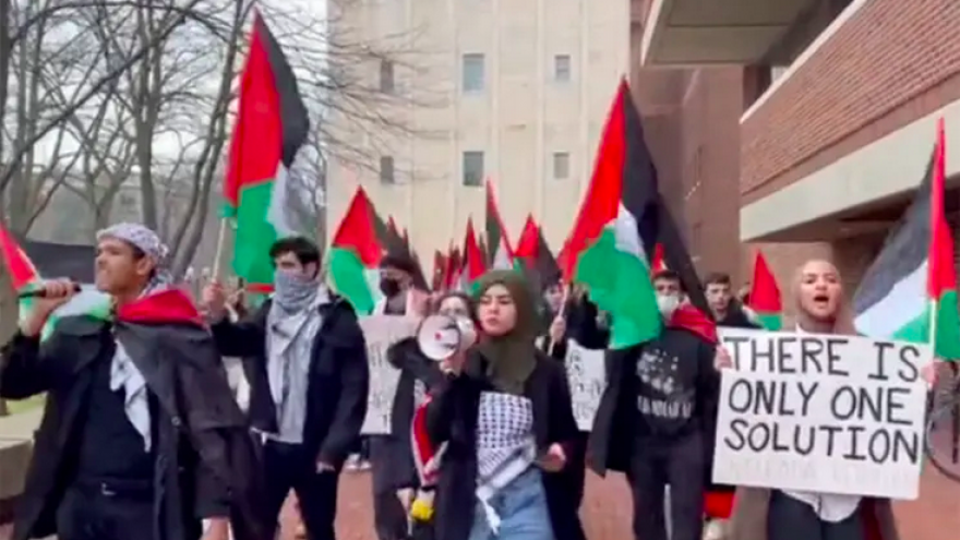 When pro-Palestinian students marched through the University of Michigan earlier this month (pictured here) chanting calls for “intifada”—terrorist attacks on Jews—the nation yawned. Credit: Blake Flayton via Twitter.