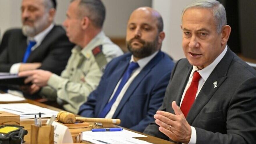Israeli Prime Minister Benjamin Netanyahu (right) convenes the first meeting of his new government's security cabinet in Tel Aviv, Jan. 5, 2023. Credit: Kobi Gideon/GPO.