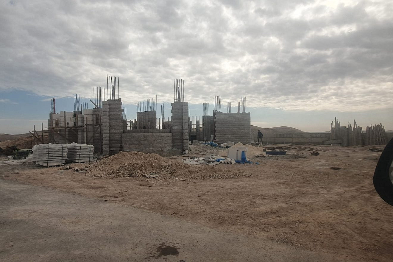 An Arab town being constructed in Area B of the West Bank, in violation of the Oslo Accords, Jan. 24, 2023. Credit: Gush Etzion Regional Council spokesman.