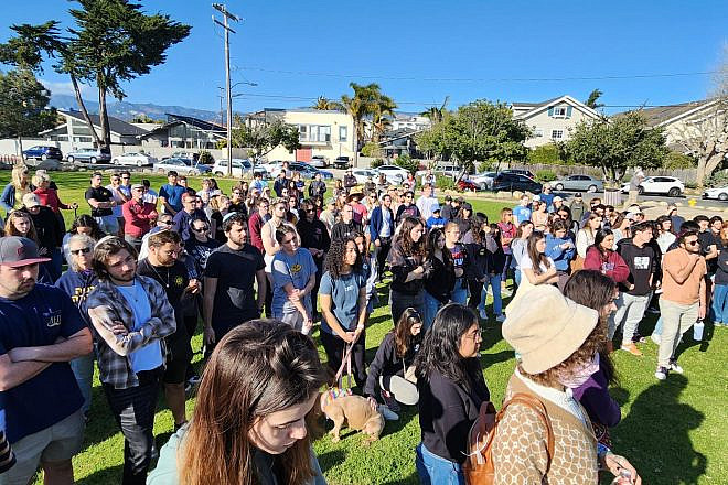 Last Sunday, more than 200 people gathered in Santa Barbara, Calif., for a “Walk to Remember” commemorating Holocaust victims and to address the importance of condemning antisemitism. Source: Courtesy of Santa Barbara Hillel.