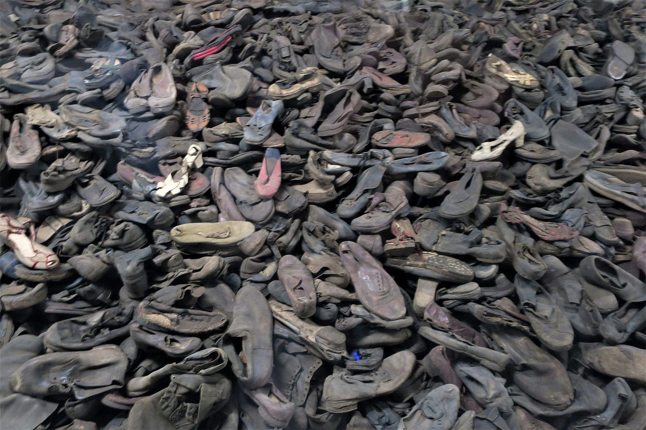 Shoes displayed at Auschwitz-Birkenau in 2018. Photo by Menachem Wecker.
