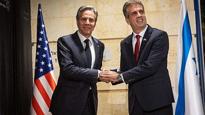 U.S. Secretary of State Antony Blinken (left) and Israeli Foreign Minister Eli Cohen in Jerusalem on Jan. 30, 2023. Photo by Yonatan Sindel/Flash90.