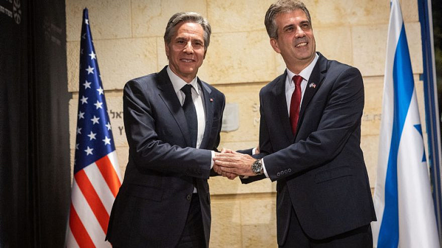 U.S. Secretary of State Antony Blinken (left) and Israeli Foreign Minister Eli Cohen at the ministry in Jerusalem, Jan. 30, 2023. Photo by Yonatan Sindel/Flash90.