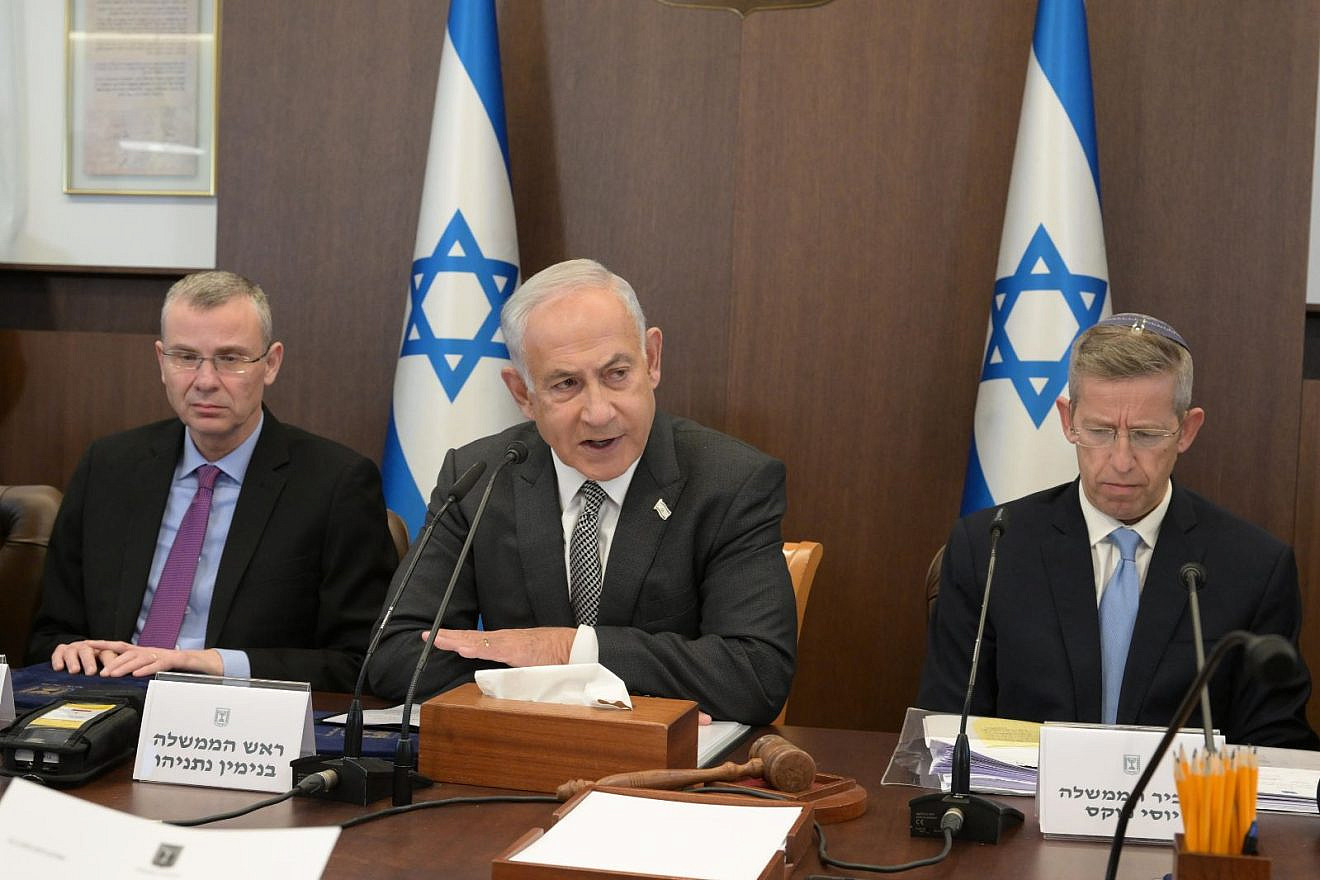 Israeli Prime Minister Benjamin Netanyahu at the weekly cabinet meeting in Jerusalem, Feb. 12, 2023. Photo by Amos Ben-Gershom/GPO.