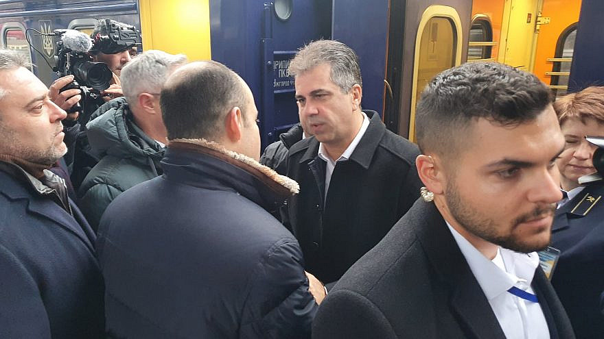 Israeli Foreign Minister Eli Cohen arrives in Ukraine for a solidarity visit ahead of the one-year anniversary of Russia's invasion of the European country, Feb. 15, 2023. Credit: Israeli Foreign Ministry.