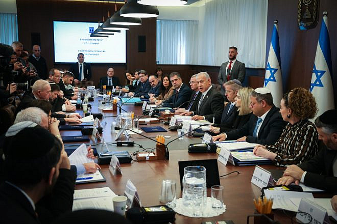 Israeli Prime Minister Benjamin Netanyahu leads a Cabinet meeting at the Prime Minister's Office in Jerusalem on Feb. 12, 2023. Photo by Amit Shabi/POOL.