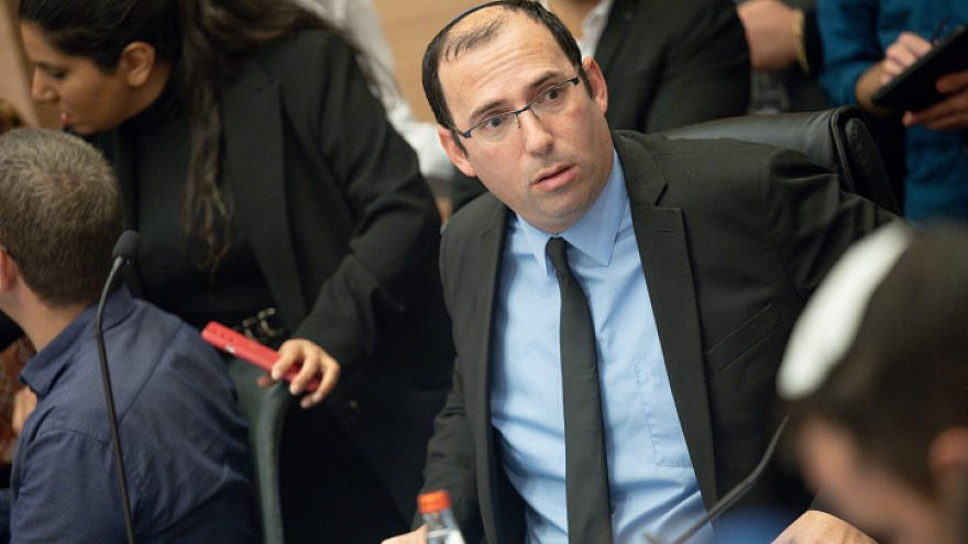 Knesset member Simcha Rothman, chair of the Constitution, Law and Justice Committee, leads a meeting of the panel on judicial reform on Feb. 13, 2023. Photo by Yonatan Sindel/Flash90.