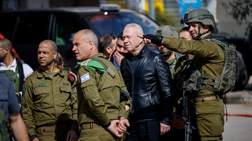 Israeli Defense Minister Yoav Galant visits the scene of a shooting attack in Huwara, which claimed the lives of two Israelis, Feb. 27, 2023. Photo by Erik Marmor/Flash90.