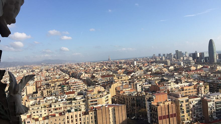Barcelona's skyline seen in 2016 from atop one of its most famous landmarks--the church La Sagrada Familia by Antoni Gaudí. Credit: Menachem Wecker/JNS.