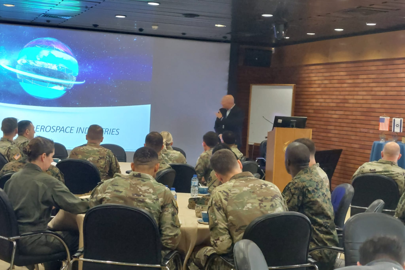 Thirty U.S. military officers learn about technologies being developed by Israel Aerospace Industries, February 2023. Credit: IAI.