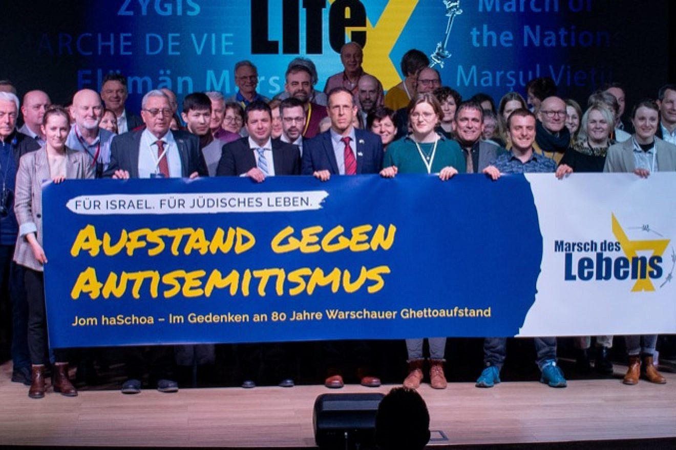 "Uprising against Antisemitism,” the banner reads at a March of Life event in Germany. Credit: Courtesy.