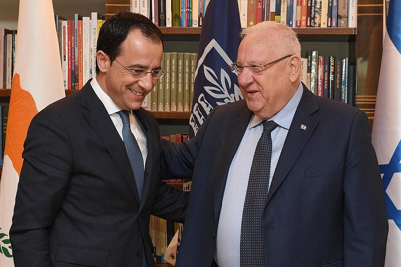 Then-Cypriot Foreign Minister Nikos Christodoulidis meets with then-Israeli President Reuven Rivlin in Jerusalem, March 22, 2018. Photo by Mark Neyman/GPO.