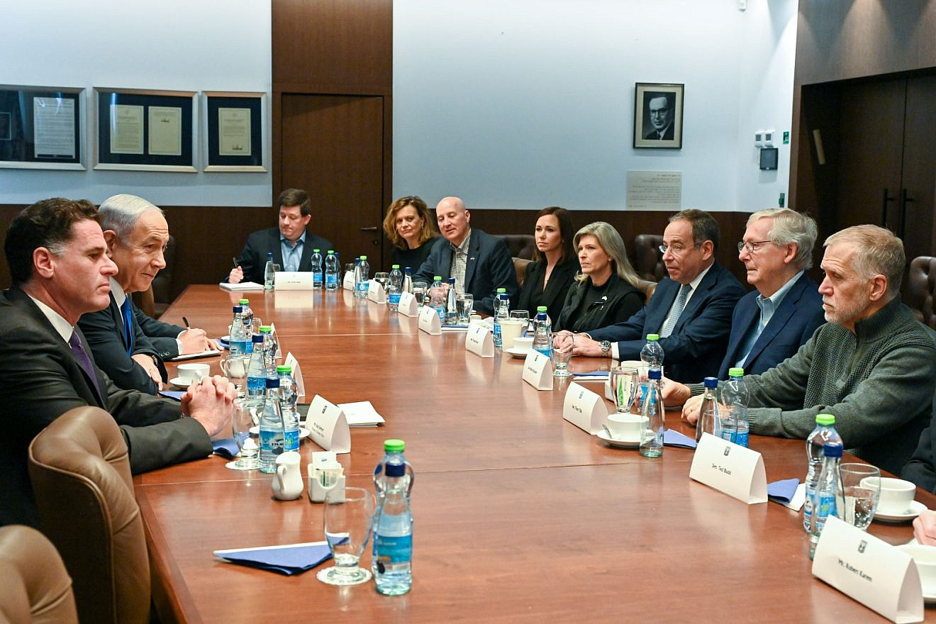 Israeli Prime Minister Benjamin Netanyahu meets in Jerusalem with a Republican U.S. Senate delegation led by Minority Leader Mitch McConnell, Feb. 23, 2023. Photo by Kobi Gideon/GPO.