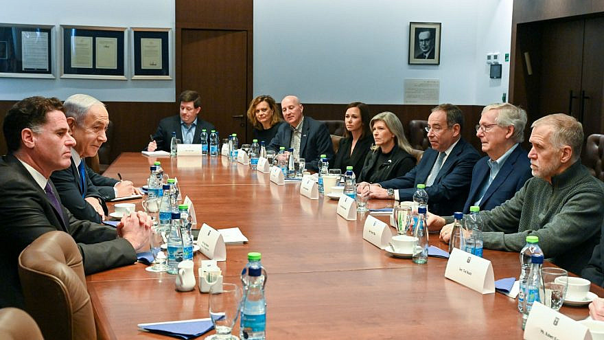 Prime Minister Benjamin Netanyahu meets in Jerusalem with a Republican U.S. Senate delegation led by Minority Leader Mitch McConnell, Feb. 23, 2023. Photo by Kobi Gideon/GPO.