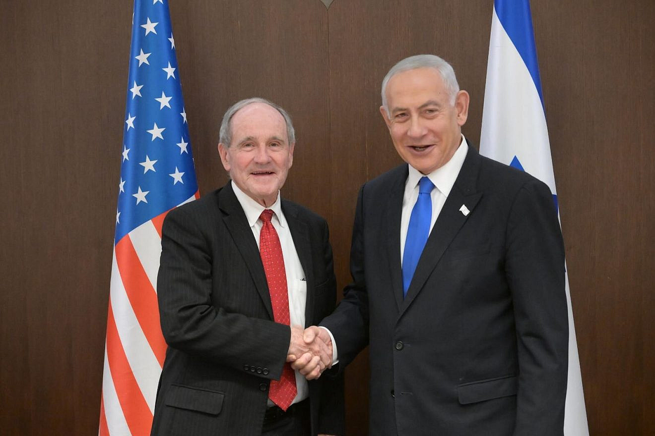 Israeli Prime Minister Benjamin Netanyahu meets with U.S. Senator Jim Risch (R-Idaho), the ranking member of the Committee on Foreign Relations, in Jerusalem, Israel, Feb. 21, 2023. Credit: Amos Ben-Gershom/GPO.
