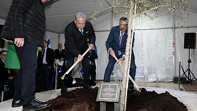 Prime Minister Benjamin Netanyahu leads a tree-planting ceremony in honor of Tu Bishvat in the Neve Ya'akov neighborhood of Jerusalem, Feb. 6, 2023. Credit: Amos Ben-Gershom/GPO.