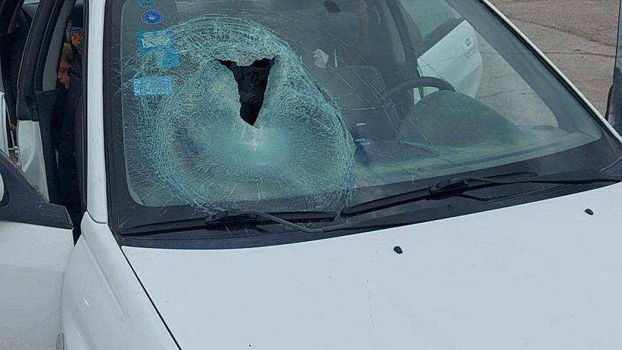 Three young children and their mother were attacked by Palestinian stone-throwers near the Tapuach Junction in Samaria, Feb. 23. 2023. Credit: Samaria Regional Council.