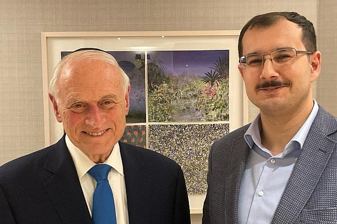 Azerbaijan ambassador-designate Mukhtar Mammadov meets in Jerusalem with Malcolm Hoenlein, vice chair of the Conference of Presidents of Major American Jewish Organizations, March 2023. Credit: Eli Bardenstein.