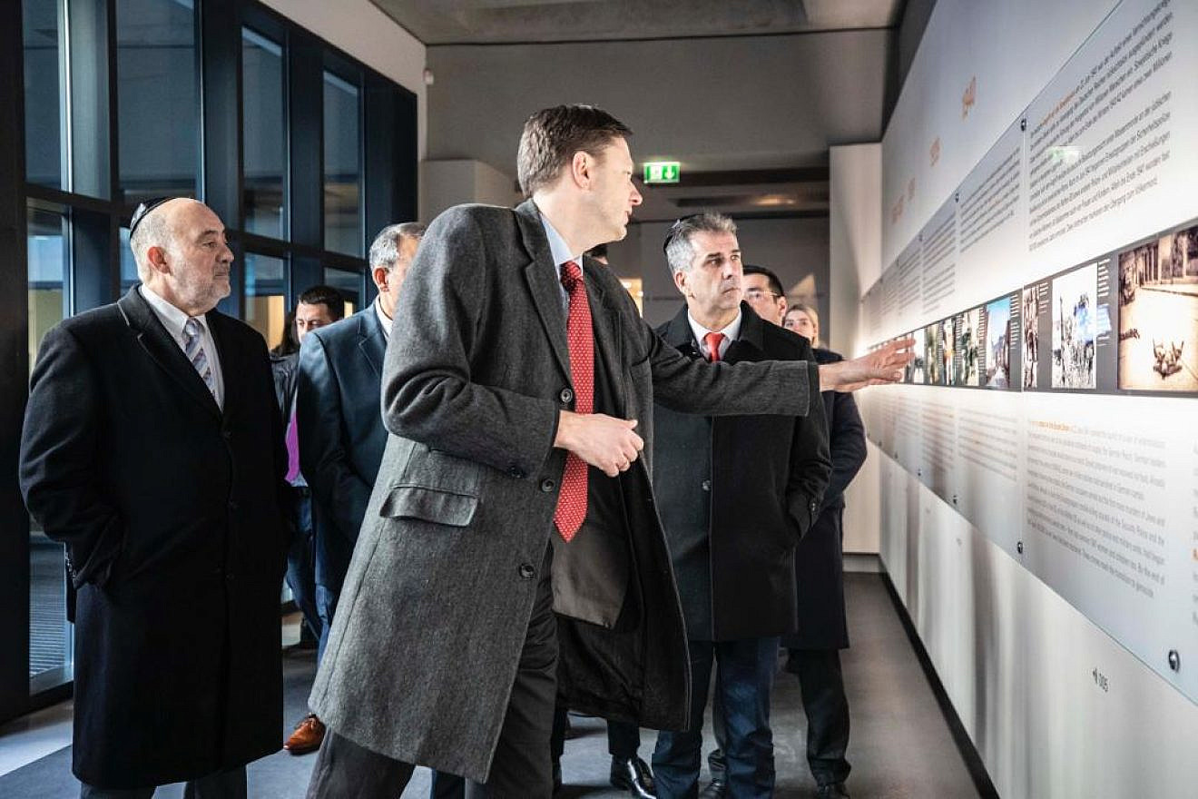 Israeli Foreign Minister Eli Cohen visits a Holocaust memorial museum in Berlin, Germany, Feb. 28, 2023. Credit: Ruthie Tzunz.