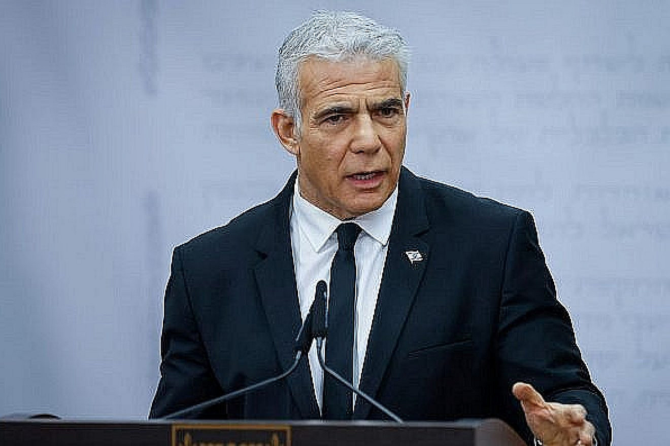 Opposition leader Yair Lapid speaks during a Yesh Atid Party faction meeting at the Knesset in Jerusalem, March 13, 2023. Photo by Erik Marmor/Flash90.