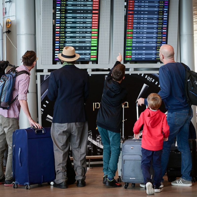 Travelers at Ben-Gurion International Airport, where flights were being delayed as workers went on strike to protest against the judicial overhaul proposed by the government, March 27, 2023. Photo by Avshalom Sassoni/Flash90.