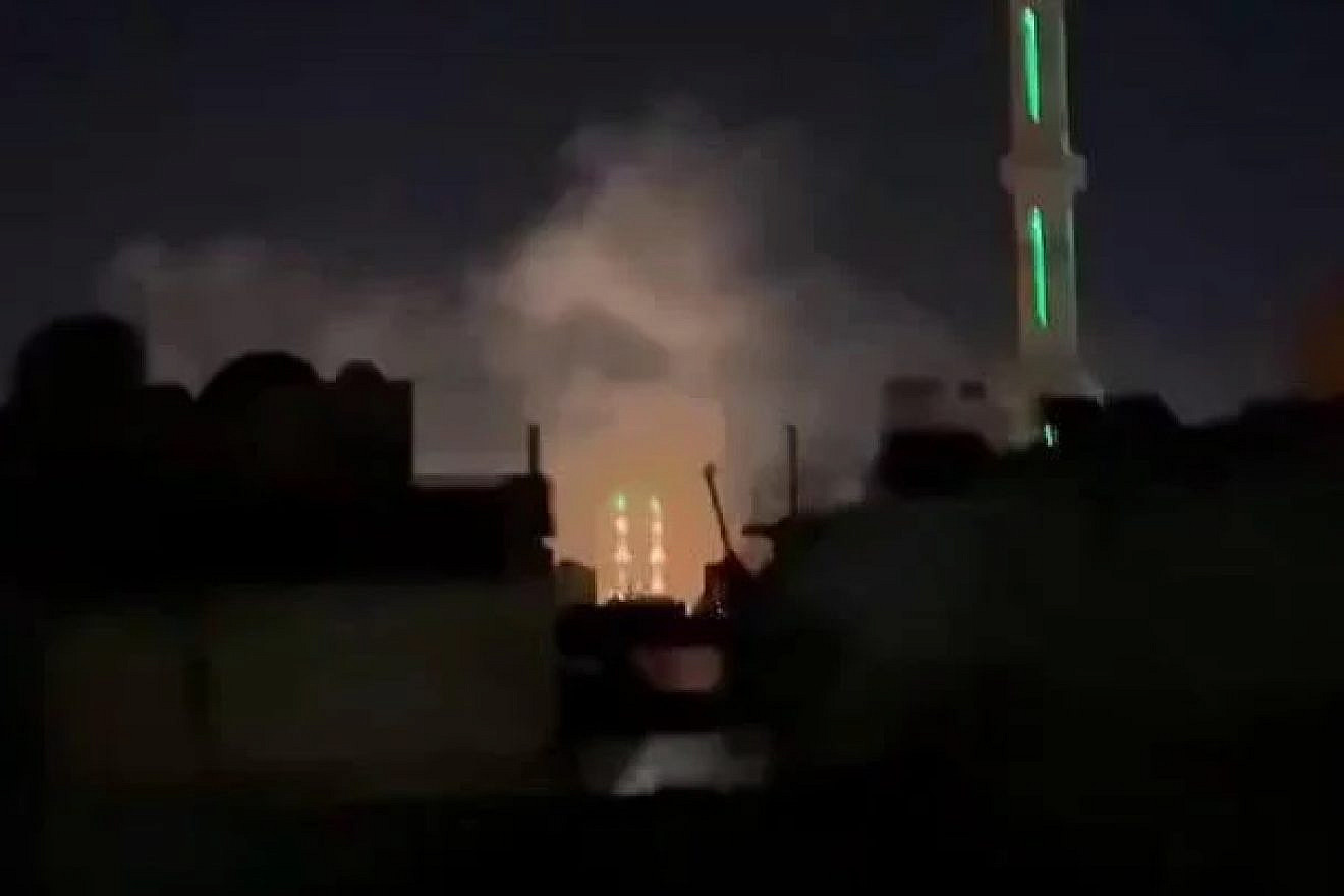 Still from amateur video appearing to show aftermath of missile strike in Damascus area. Source: Twitter