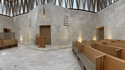 Interior of the Moses Ben Maimon Synagogue at the Abrahamic Family House site on Saadiyat Island, United Arab Emirates. Photo by Avi Kumar.