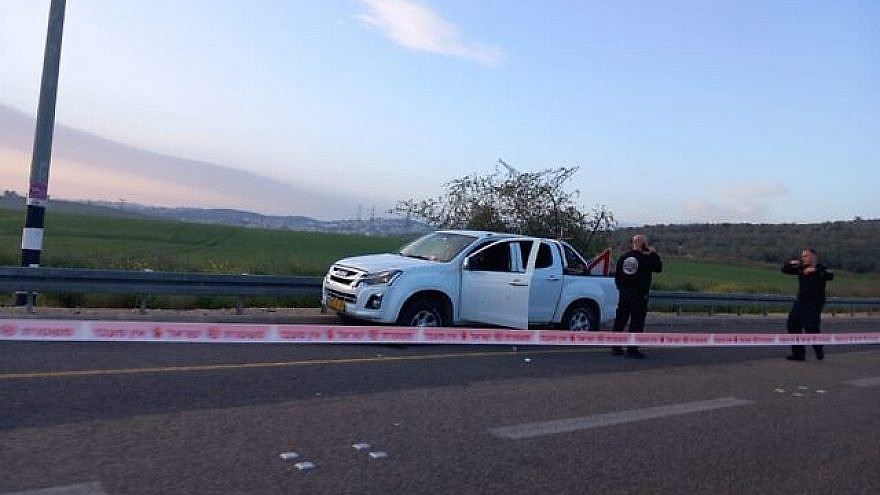 The scene of a terrorist bombing on Route 65 in northern Israel, March 13, 2023. Source: Twitter.