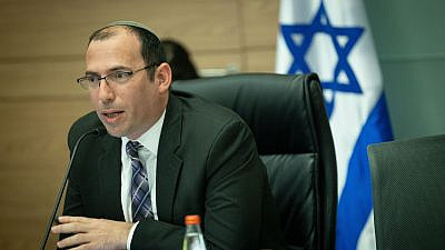 MK Simcha Rothman, chairman of Knesset Constitution, Law and Justice Committee, March 19, 2023. Photo by Yonatan Sindel/Flash90.