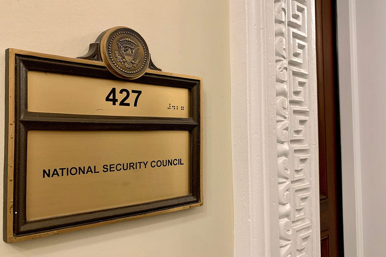 National Security Council sign at the entrance to an office in the Eisenhower Executive Office Building, which is part of the White House compound in Washington, D.C. Credit: Shutterstock.